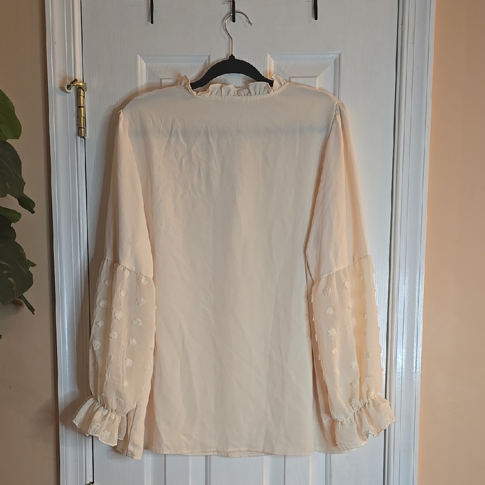 SHEIN Cream Blouse with Embroidered Sleeves